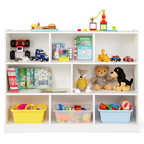DREAMADE Kinderregal mit 8 Fächern, Bücherregal für Kinder aus Holz, Aufbewahrungsregal Spielzeugschrank Kinderzimmer Möbel, Spielzeugregal für Kinderzimmer Wohnzimmer, 122 x 32 x 93cm (Weiß) von DREAMADE
