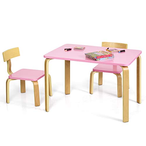 DREAMADE Kindersitzgruppe, Kindertisch mit 2 Stühlen zum Spielen Lernen Lesen Essen, Holz Tisch & Stuhl Set für Vorschüler Kinder, gut für die Anpassung der Sitzhaltung (Pink) von DREAMADE