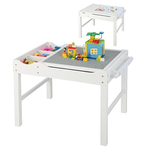 DREAMADE Kindertisch, multifunktionaler Aktivitätstisch aus Kiefernholz für Kinder, Spieltisch mit Stauraum, Papierrolle & umkehrbarer Tischplatte, Bausteintisch zum Basteln, Lesen, Spielen (Weiß) DREAMADE Kindertisch, multifunktionaler Aktivitätstisch aus Kiefernholz für Kinder, Spieltisch mit Stauraum, Papierrolle & umkehrbarer Tischplatte, Bausteintisch zum Basteln, Lesen, Spielen (Weiß) von DREAMADE