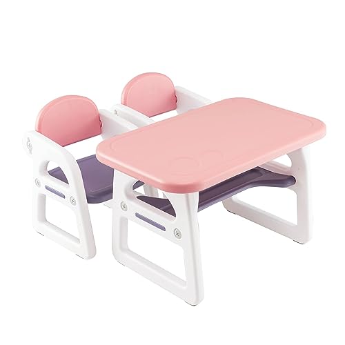 DREAMADE Kindertisch mit 2 Stühlen, Kinder Tisch Stuhl Set mit Ablagefach, Kindermöbel Set, 3tlg. Kindersitzgruppe für Kinder 1-5 Jahre für Kinderzimmer Kindergarten (Rosa) von DREAMADE