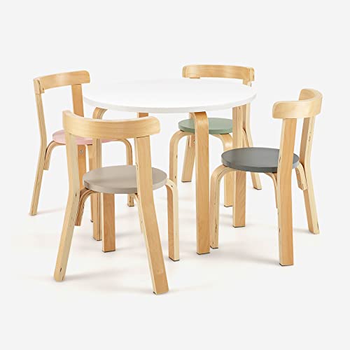 DREAMADE Kindertisch mit 4 Stühlen, Kindersitzgruppe aus Massivholz, Kinder Tisch Stuhl Set, Kindermöbel Set, Sitzgruppe für Kinder Mädchen und Jungen (Bunt) von DREAMADE