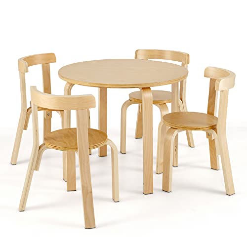 DREAMADE Kindertisch mit 4 Stühlen, Kindersitzgruppe aus Massivholz, Kindermöbel Set, Sitzgruppe für Kinder Mädchen und Jungen (Rund-Natur) von DREAMADE