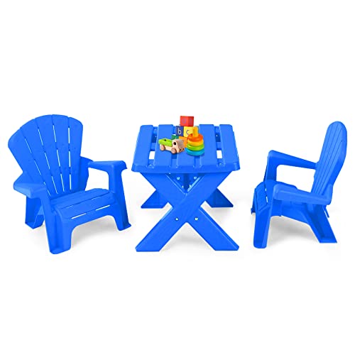 DREAMADE Kindertisch mit 2 Adirondack-Stühlen, Tisch Stuhl Set für Kleinkinder, 3tlg Kinderzitzgruppe für den Kindergarten & Kinderzimmer, für Jungen Mädchen ab 3 Jahre (Blau) von DREAMADE