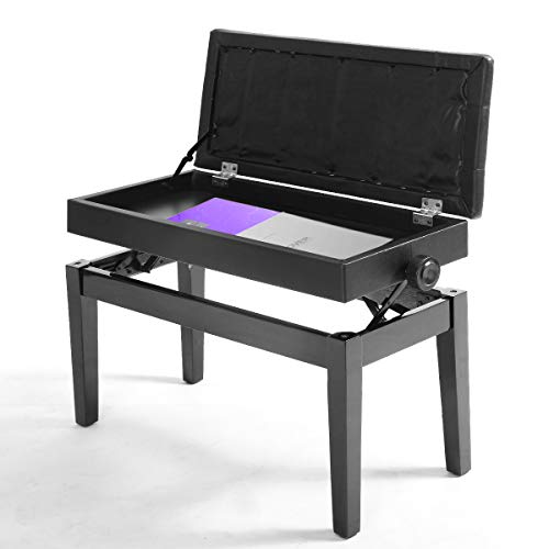 DREAMADE Klavierhocker Höhenverstellbar, Piano Hocker Keyboardbank Klavierstuhl mit Stauraum, Schminkhocker Klaviersitz aus Stahl, Sitzhocker Sitzbank Pianobank für 2 Personen, Schwarz von DREAMADE