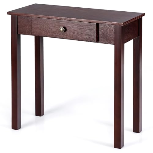 DREAMADE Konsolentisch Holz, 71 x 30 x 71 cm, Schmaler Flurtisch mit Schublade, Beistelltisch für Eingangsbereich, Flur, Wohnzimmer & Schlafzimmer (Braun) von DREAMADE
