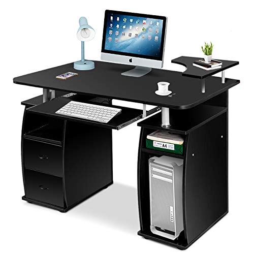 DREAMADE Laptoptisch Arbeitstisch Holz, Computertisch mit Schrank sowie Ablagefläche, Schreibtisch Bürotisch PC Tisch Beistelltisch (Schwarz) von DREAMADE