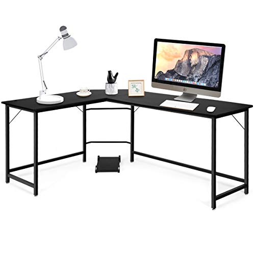 DREAMADE Schreibtisch Computertisch in L-Form, Bürotisch Eckschreibtisch aus Holz und Stahl, Winkelschreibtisch für Zuhause Büro (Schwarz) von DREAMADE
