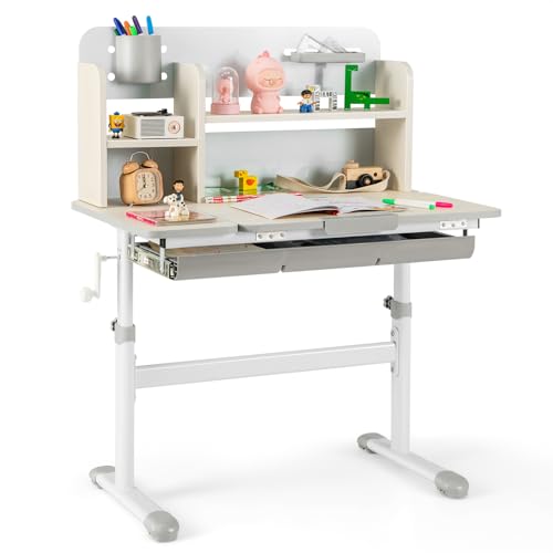 DREAMADE Schreibtisch Kinder höhenverstellbarer und neigungsverstellbar, Schülerschreibtisch Lerntisch Jungendschreibtisch, Kinderschreibtisch mit Schublade und Bücherregal (Grau, 80 x 51 x 110,5 cm) DREAMADE Schreibtisch Kinder höhenverstellbarer und neigungsverstellbar, Schülerschreibtisch Lerntisch Jungendschreibtisch, Kinderschreibtisch mit Schublade und Bücherregal (Grau, 80 x 51 x 110,5 cm) von DREAMADE