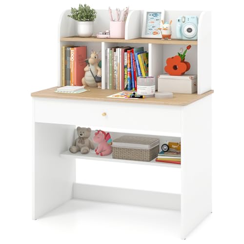 DREAMADE Schreibtisch Kinder mit Schublade & offener Ablagefächer & Regal, Jugendschreibtisch Schülerschreibtisch aus Holz, Kinderschreibtisch für Kinder ab 3 Jahren, Weiß DREAMADE Schreibtisch Kinder mit Schublade & offener Ablagefächer & Regal, Jugendschreibtisch Schülerschreibtisch aus Holz, Kinderschreibtisch für Kinder ab 3 Jahren, Weiß von DREAMADE