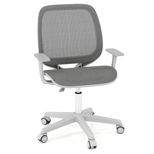 DREAMADE Schreibtischstuhl Kinder, Sitzhöhe 43-55cm verstellbar, Ergonomischer Kinderdrehstuhl auf Rollen mit Armlehnen & Rückenlehne, Bürostuhl Drehstuhl Kinderstuhl für Jungen und Mädchen (Grau) von DREAMADE