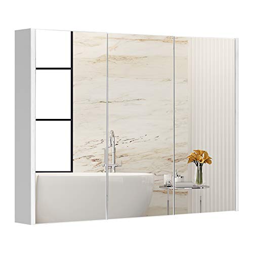 DREAMADE Spiegelschrank an der Wand Einstellbar, Badezimmerschrank mit Spiegel, Badeschrank Wandschrank Hängeschrank für Badzimmer, von DREAMADE