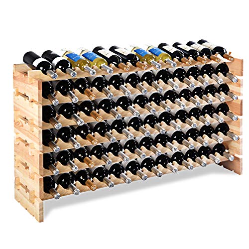 DREAMADE Weinregal Holz, Flaschenregal Kiefer, Weinschrank mit Ablage, Flaschenablage Weinständer naturfarbe, Weinständer Weinschrank (72 Flaschen) von DREAMADE