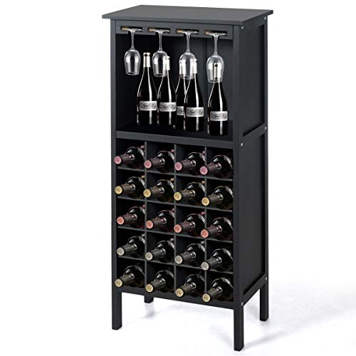 DREAMADE Weinschrank aus Holz für 20 Flaschen, Weinregal mit Weinglashalter, Flaschenregal, Weinständer Weinhalter Gläserregal mit Vintage Still, Weinflaschenhalter (Schwarz) von DREAMADE