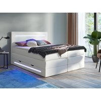 LED-Boxspringbett mit Topper - 160 x 200 cm - Kunstleder - Weiß - KEROS von DREAMEA von DREAMEA