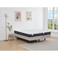 Dekoratives Bett mit elektrischer Relaxfunktion + Taschenfederkern- & Memory-Schaum-Matratze - 2 x 80 x 200 cm - Stoff - Beige - RIZALI von DREAMEA von Vente-unique