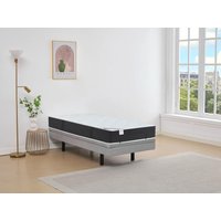 Dekoratives Bett mit elektrischer Relaxfunktion + Taschenfederkern- & Memory-Schaum-Matratze - 90 x 200 cm - Stoff - Grau - RIZALI von DREAMEA von Vente-unique