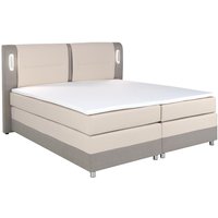 LED-Boxspringbett mit Kopfteil + Lattenroste + Matratzen + Topper - 160 x 200 cm - Stoff & Kunstleder - Beige & Cremefarben - RIMINI von YSMÉE von Ysmée