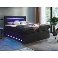 LED-Boxspringbett mit Kopfteil mit LEDs + Bettkasten + Matratzen + Topper - 160 x 200 cm - Kunstleder - Schwarz - KEROS von YSMÉE LED-Boxspringbett mit Kopfteil mit LEDs + Bettkasten + Matratzen + Topper - 160 x 200 cm - Kunstleder - Schwarz - KEROS von YSMÉE von Vente-unique