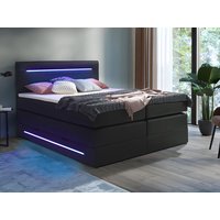 LED-Boxspringbett mit Topper - 160 x 200 cm - Kunstleder - Schwarz - KEROS von DREAMEA von DREAMEA