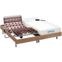 Relaxbett elektrisch - Matratzen mit Memory Schaum - HESIODE III von DREAMEA - mit OKIN-Motor - Holzfarben natürlich - 2 x 90 x 200 cm von DREAMEA