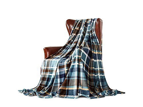 DREAMLANDING Decke für Sofa-230 x 260 cm Blaues Karomuster-Kuscheldecke Flauschig weich, bunt, übergroß, dekorativ, ultraplüschig, kühldecke zum schlafen von DREAMLANDING