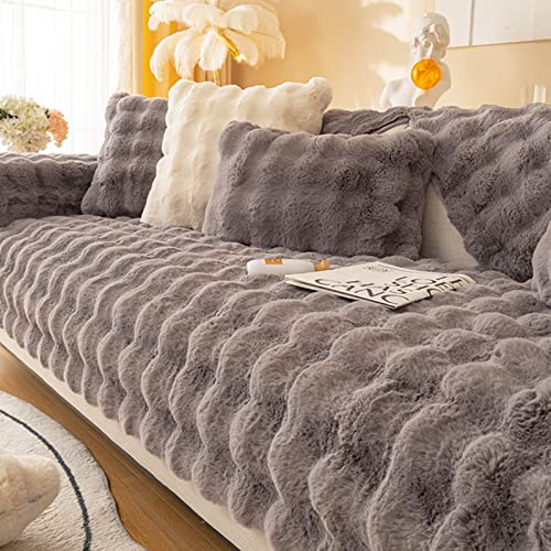 DREAMLANDING Dicker Sofabezug Faux Kaninchenfell Plüsch Möbelschutz Abdeckung Couchbezug Luxus Sofa Kissenbezug Winter Verdickt Warm rutschfest Sofa Schonbezug von DREAMLANDING