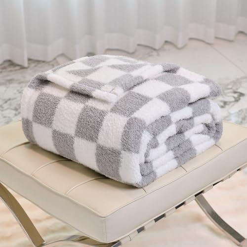 DREAMLANDING Schachbrettdecke, kariert, Schachbrett, Gingham-Überwurf, Decke, flauschig, gemütlich, dick, warm, weiche Mikrofaser, kariert, Decke für Heimdekoration, Bett, Sofa, Couch (graues Karo, von DREAMLANDING