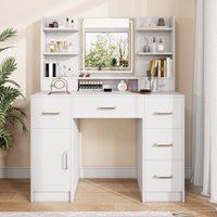 Frisiertisch mit LED-Spiegel in 3 Farben – mit Halterung und Ablage für Föhn – Weiß – 110 x 40 x 140 cm Frisiertisch mit LED-Spiegel in 3 Farben – mit Halterung und Ablage für Föhn – Weiß – 110 x 40 x 140 cm von DREAMMESPACE