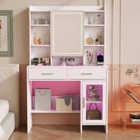 Frisiertisch mit RGB-LED und beleuchtetem Spiegel – USB-Anschluss und integrierte Steckdose – 89,8 x 40 x 145 cm – Weiß Frisiertisch mit RGB-LED und beleuchtetem Spiegel – USB-Anschluss und integrierte Steckdose – 89,8 x 40 x 145 cm – Weiß von DREAMMESPACE