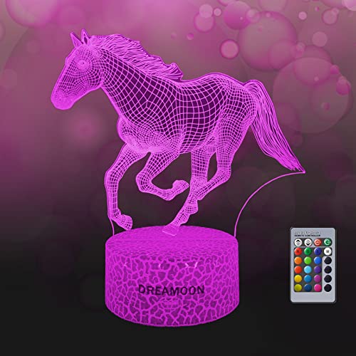 DREAMOON Pferde Mädchen Geschenk, Pferd 3D Nachtlicht für Kinder, Pferd 3D Lampe mit 16 Farben Fernbedienung, Pferde Geschenke für Mädchen 10, 9, 8, 7, 6 Jahre, Geschenk Mädchen 7 Jahre von DREAMOON