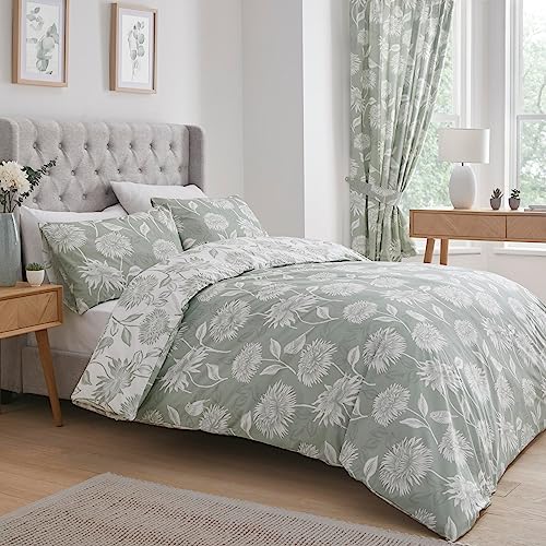Dreams & Drapes Design – Chrysantheme – pflegeleichtes Bettbezug-Set – Kingsize-Bett-Größe in Grün von DREAMS AND DRAPES