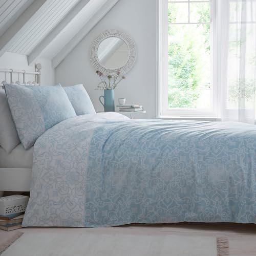 Dreams & Drapes Hellblauer Paisley-Bettbezug – Einzelbettgröße (140 x 200 cm) – wendbares Design – inspirierter persischer Bettbezug in Himmelblau – hellblaue Bettwäsche mit böhmischem Blumendruck von DREAMS AND DRAPES