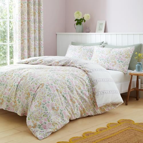 Dreams & Drapes Ditzy Bettbezug mit Blumendruck, King-Size-Größe (230 x 220 cm), 2 Kissenbezüge, hochwertiges Polyester-Baumwoll-Mischgewebe, wendbare Designs (fliederfarbene Streifen), Bettbezug mit von DREAMS AND DRAPES