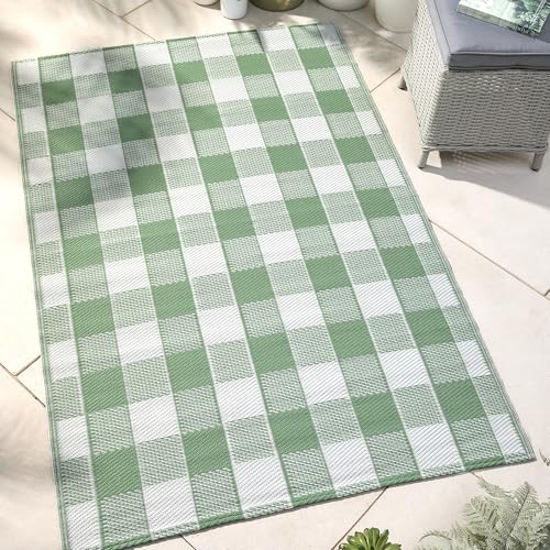 Dreams & Drapes - Grüner Gingham-Outdoor-Teppich (170 x 120 cm) – wasserabweisend – sonnenfest – leicht – Karierte Picknickdecke in Grün – 100% Polypropylen von DREAMS AND DRAPES