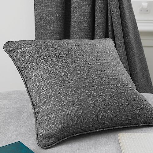 Dreams & Drapes Kissen aus anthrazitfarbenem Leinen (43 x 43 cm) – Füllung inklusive – paspelierter Rand – weich gebürstete Baumwolle – Anthrazit/Grau strukturiertes Kissen für Wohnzimmer & von DREAMS AND DRAPES