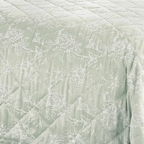 Dreams & Drapes Tagesdecke aus gewebtem Baumwoll-Polyester, silberfarben, 240 x 220 cm, Jacquard-Blumenmuster, gesteppt, mit Seilbordüre Dreams & Drapes Tagesdecke aus gewebtem Baumwoll-Polyester, silberfarben, 240 x 220 cm, Jacquard-Blumenmuster, gesteppt, mit Seilbordüre von DREAMS AND DRAPES