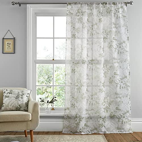 Dreams & Drapes Tiverton Voile-Vorhänge mit Schlitzen, 140 x 228 cm, Grün von DREAMS AND DRAPES