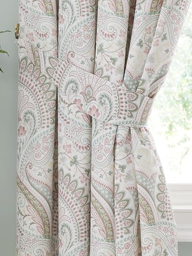 Dreams & Drapes Vorhänge im jakobinischen Stil, grün, B 66 x L 72 cm, Damast, Blumenmuster, inklusive 2 Raffhalter, plissiert, marokkanischer Boho-Stil, für Schlafzimmer und Wohnzimmer von DREAMS AND DRAPES