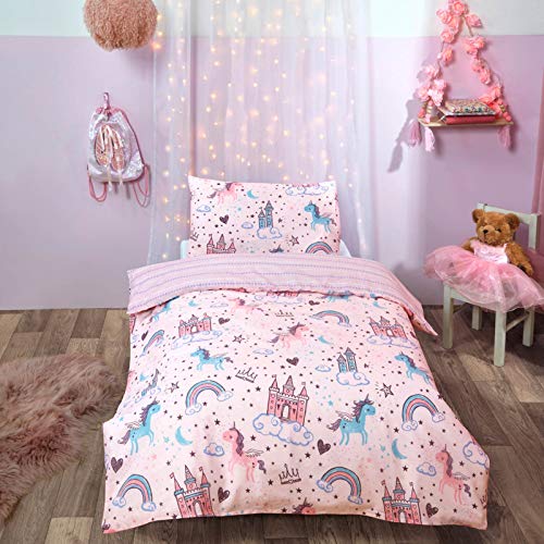 DREAMSCENE Bettdeckenbezüge, Material Polyester, 50% Baumwolle, Blush Pink Lila Rainbow Blue, Junior/Cot Bed von DREAMSCENE