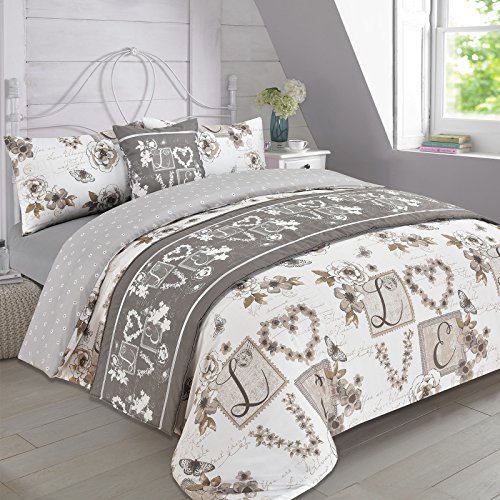 DREAMSCENE Bettw�sche-Set Bettbezug mit Kissenbezug Runner Spannbetttuch Millie Taupe�-�Double - von DREAMSCENE