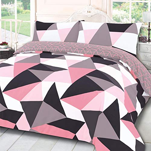 DREAMSCENE Bettwäsche-Set mit geometrischen Formen, Blush Pink Grau Weiß, Doppelbett von DREAMSCENE
