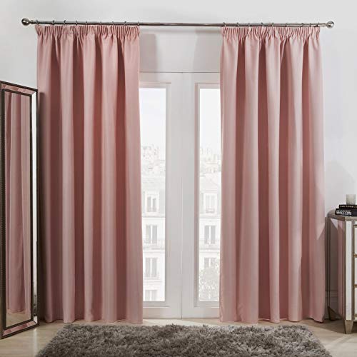 DREAMSCENE Bleistiftfalten-Verdunkelungsvorhänge 2er-Set Top-Heading-Panels mit Thermoband, fertig hergestellt, Blush Pink - Breite 66 "x Tropfen 72" von DREAMSCENE