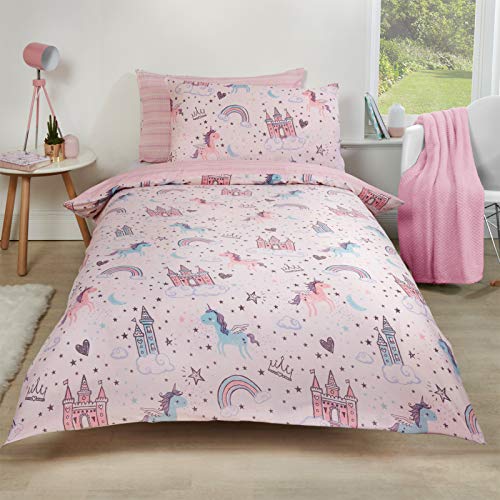 DREAMSCENE Einhorn Kingdom Bettwäsche Set, Doppel-Rosa, Polybaumwolle Polyester 50% Baumwolle, Rouge von DREAMSCENE