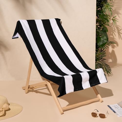 DREAMSCENE Strandhandtuch mikrofaser, schwarz, gestreift, Badehandtücher für Erwachsene, superschnell trocknendes Handtuch, Sommer, Strand, Urlaub, Essentials, Reisehandtücher, 71 cm x 152 cm von DREAMSCENE