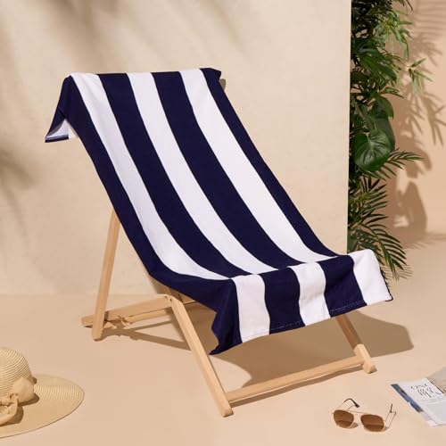DREAMSCENE Strandtuch Stripe Marineblau, Schwimmbad, Strand, Urlaub, Essentials, Fitnessstudio, Mikrofaser Strandtücher für Erwachsene und Kinder, schnell trocknendes Handtuch, 71 cm x 152 cm von DREAMSCENE