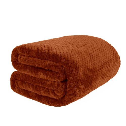 DREAMSCENE Überwurf mit Waffelmuster, Teddy-Fleece, rostfarben, rot, Überwürfe für Sofa-Decke, weich, bequem, dick, Herbstdecke, Überwurf, Bettwärmer, Überwürfe für Winter und Herbst, 125 x 150 cm von DREAMSCENE