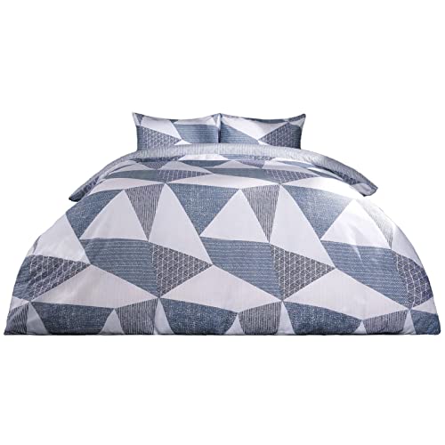 DREAMSCENE Bettwäsche-Set für Doppelbett, geometrisch, Bettbezug mit Kissenbezügen, strukturiertes Scandi-Bettwäsche-Set, Marineblau – Doppelbett von DREAMSCENE