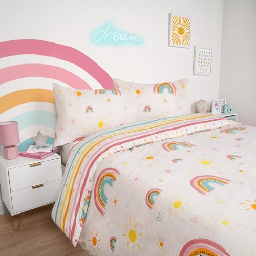 Dreamscene Regenbogen Bettbezug mit Kissenbezug, Mädchen Doppelbettbezug, Doppelbett Bettwäsche, Kinder Bettbezüge & Sets, Kinderbett, Bettwäsche-Sets für Mädchen, Regenbogen Bettwäsche, Rosa, von DREAMSCENE