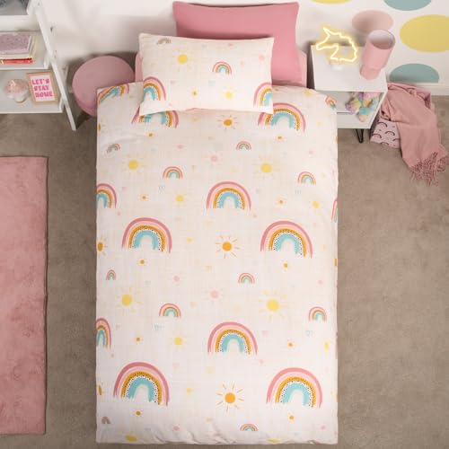 Dreamscene Regenbogen Bettbezug mit Kissenbezug, Mädchen Einzelbettbezug, Bettwäsche Einzelbett, Kinder Bettbezüge & Sets, Kinderbett, Bettwäsche-Sets für Mädchen, Regenbogen Bettwäsche, Rosa, Single von DREAMSCENE