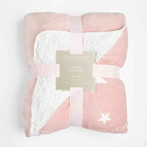 Dreamscene Star Sherpa Fleecedecke Thermo-Überwurf Weich Flauschig Plüsch Große Tagesdecke, 150 x 180 cm - Blush Pink White von DREAMSCENE